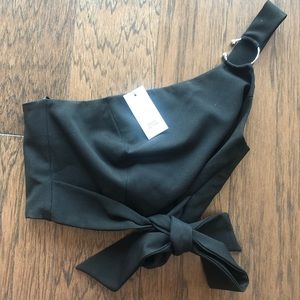 River Island Black One Shoulder Crop Top
